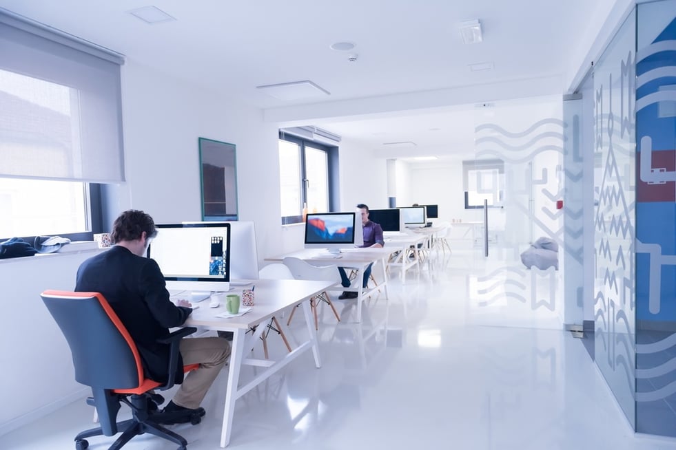 startup business, software developer working on computer at modern office